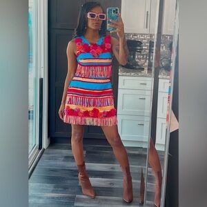 L'ATISTE Pink and Black Tiered Mini Sundress